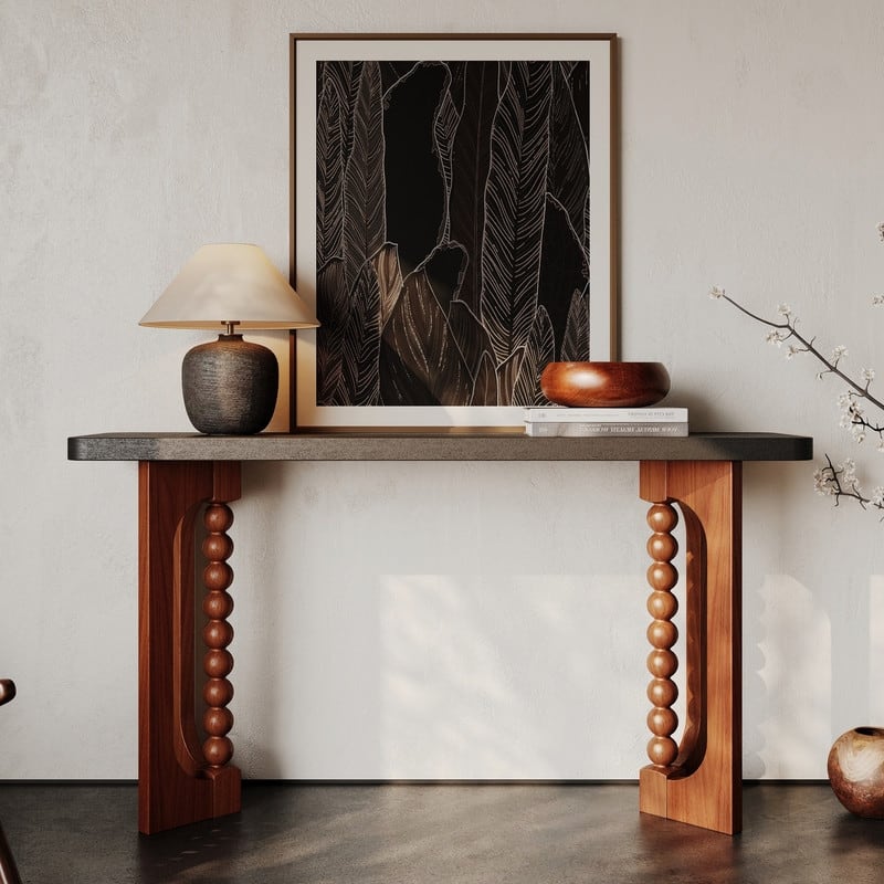 59 Inch Narrow Console Table, Wood Sofa Table Behind Couch Table for Hallway, Living Room - Black/Brown