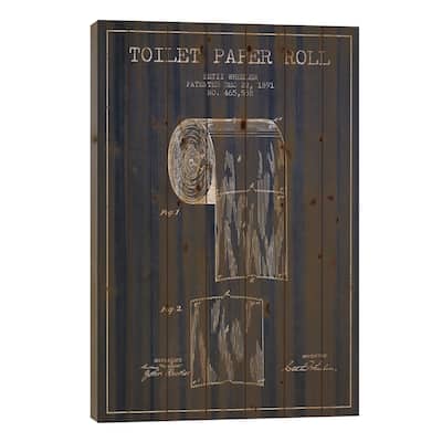 Toilet Paper Navy Blue Patent Blueprint Print On Wood by Aged Pixel - Multi-Color