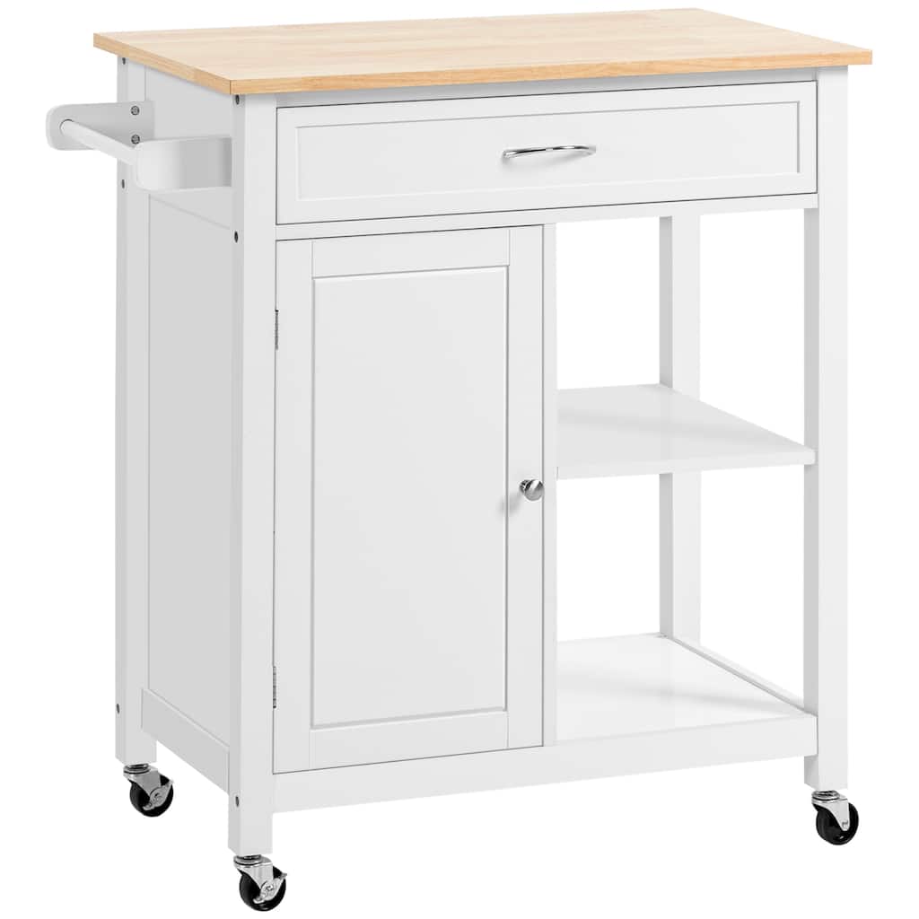 Kitchen Island cart, Rolling Kitchen Island with Storage, Solid Wood Top, Drawer, for Dining Room, White