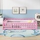 preview thumbnail 2 of 7, Queen Size Bed Floor Bed with Safety Guardrails and Door for Kids