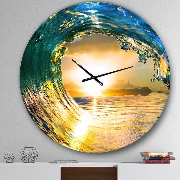 slide 2 of 10, Designart 'Colored Ocean Waves Falling Down II' Modern Seashore Wall CLock