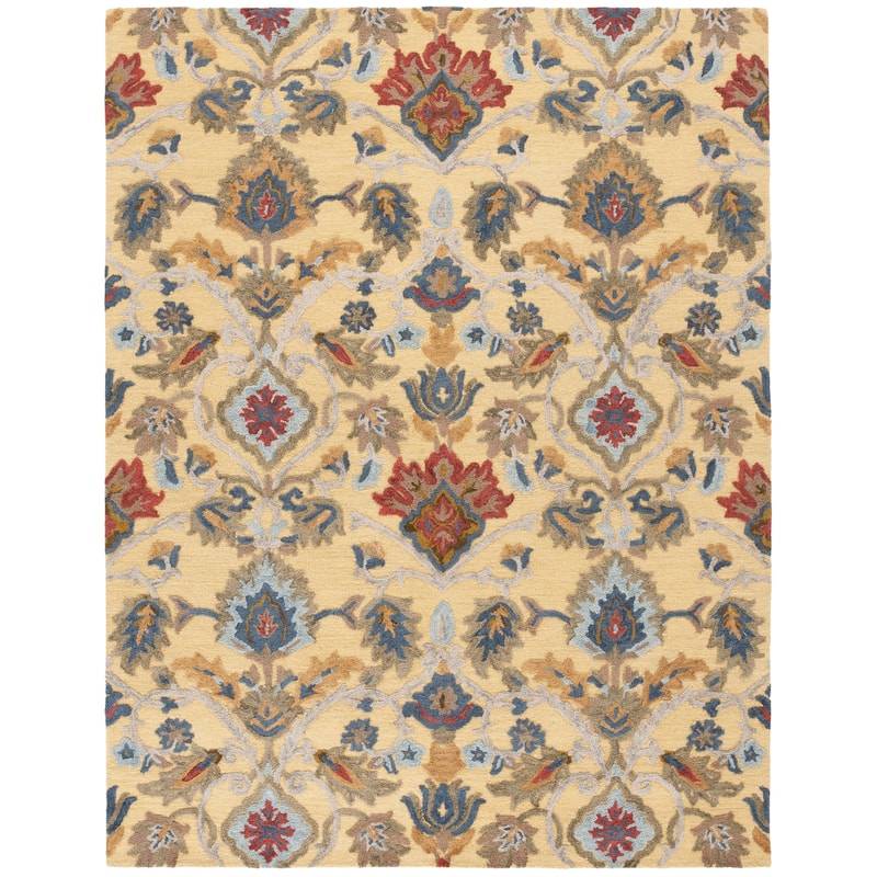 SAFAVIEH, Handmade Marietje Blossom French Country Wool Area Rug - 11' x 15' - Gold/Multi