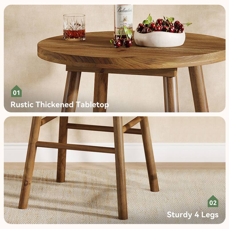 Farmhouse Round Bar Table, 37.4" High Solid Wood Pub Table