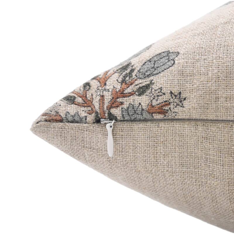 Fabdivine Handmade Linen Throw Pillowcase for Couch and Lounge Room Block Print Grey Floral Decorative Cushion Cover, Swadesh