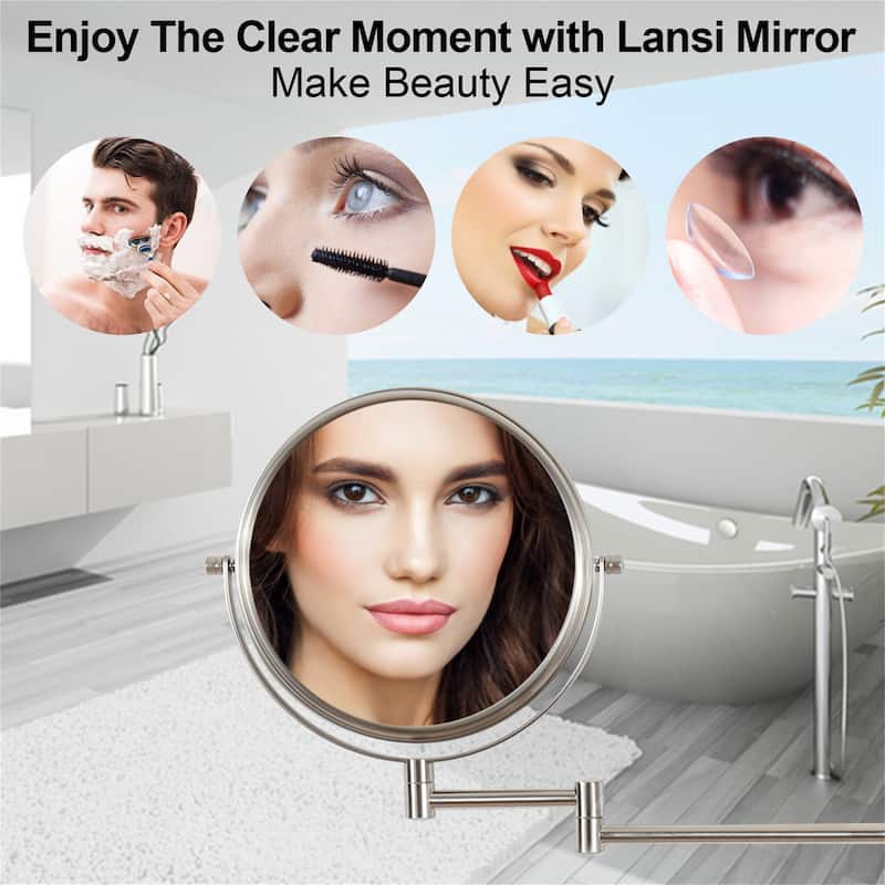 10x Magnifying Wall Mounted Makeup Mirror Finish Satin in Nickel Finish