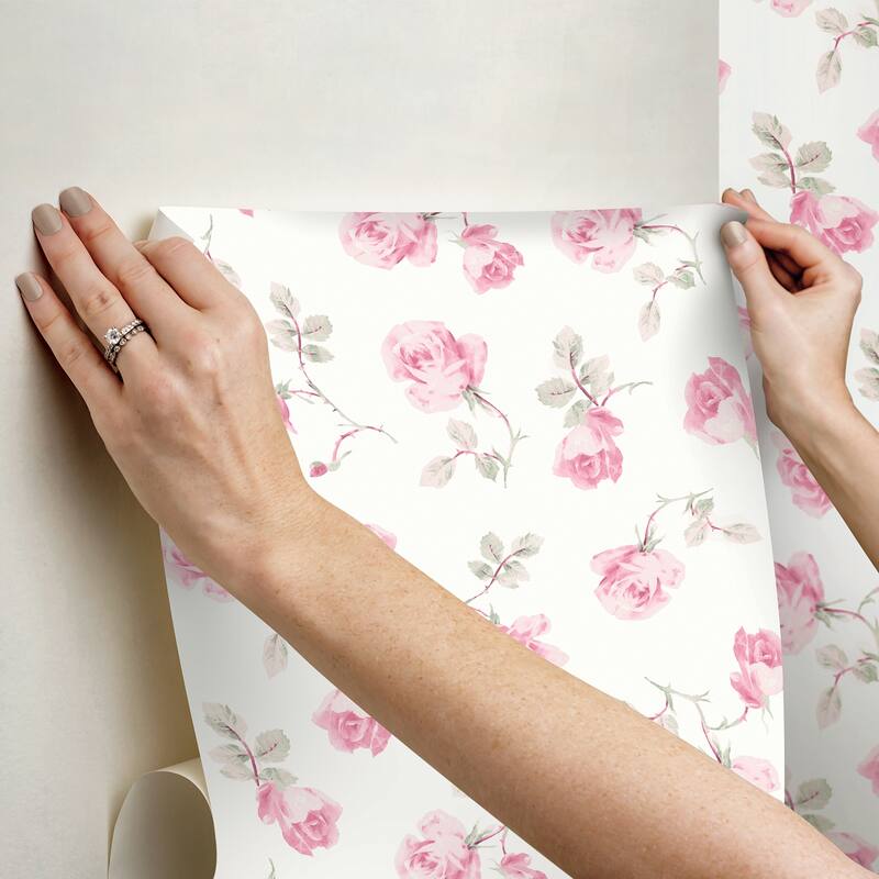 LoveShackFancy Ribbon Rosa Chateau Rose Peel and Stick Wallpaper