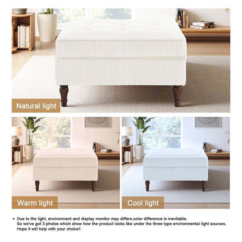 Corduroy Flip Top Dual-Use Storage Ottoman Coffee Table
