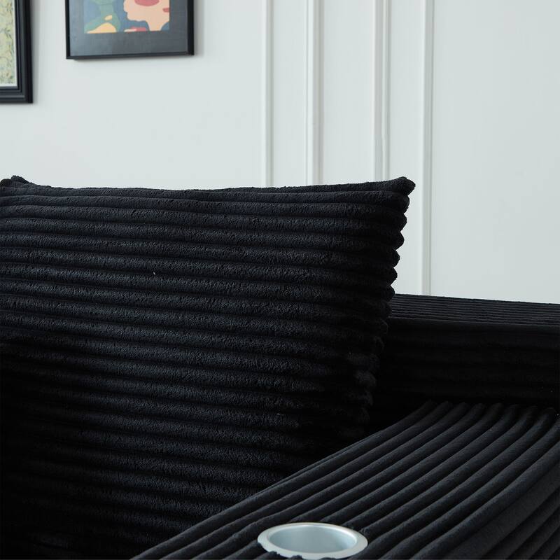 Modular Sectional Cloud Couch, Oversized Corduroy Fabric Deep Seat Sofa, Upholstered Sofa with Armrests & Cup Holders