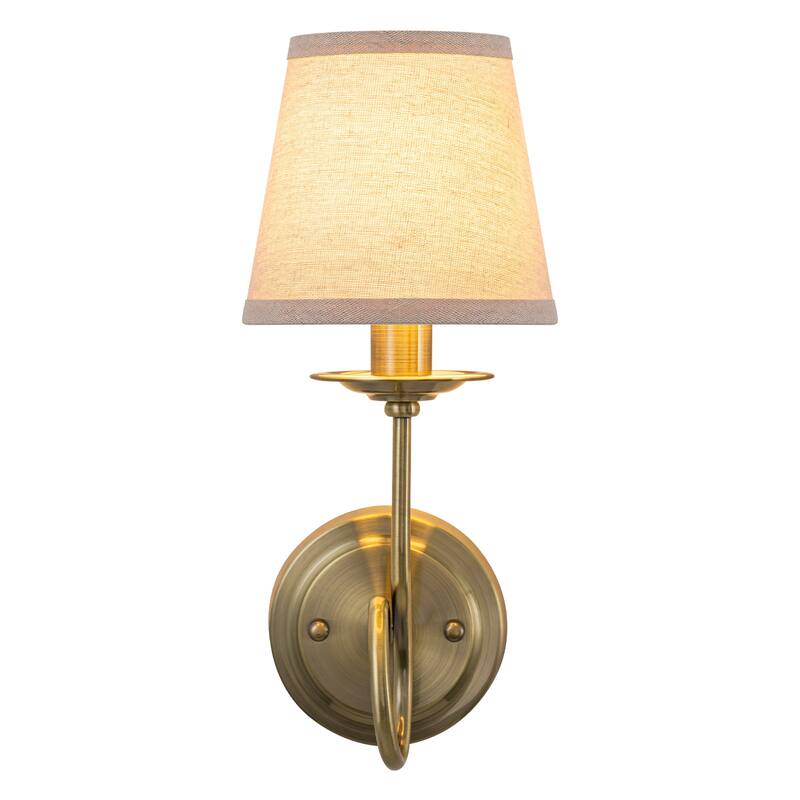 Antique Bronze Finish Wall Sconce with Trapezoid Linen Shade