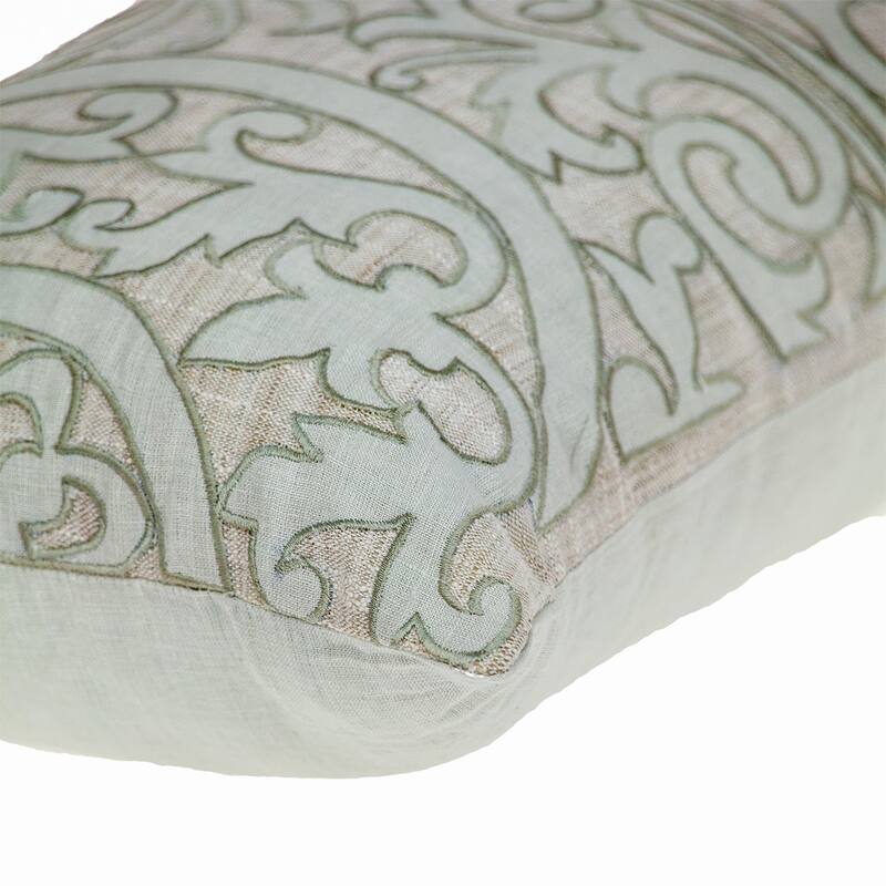 Filigree Rectangular Cotton Throw Pillow - 24" - Beige and Green