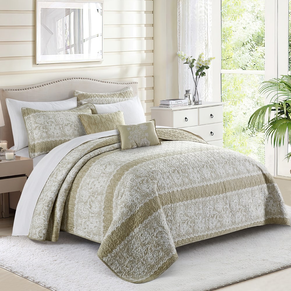 Serenta Emma 5 Piece Printed Quilt Bedspread Coverlet Set