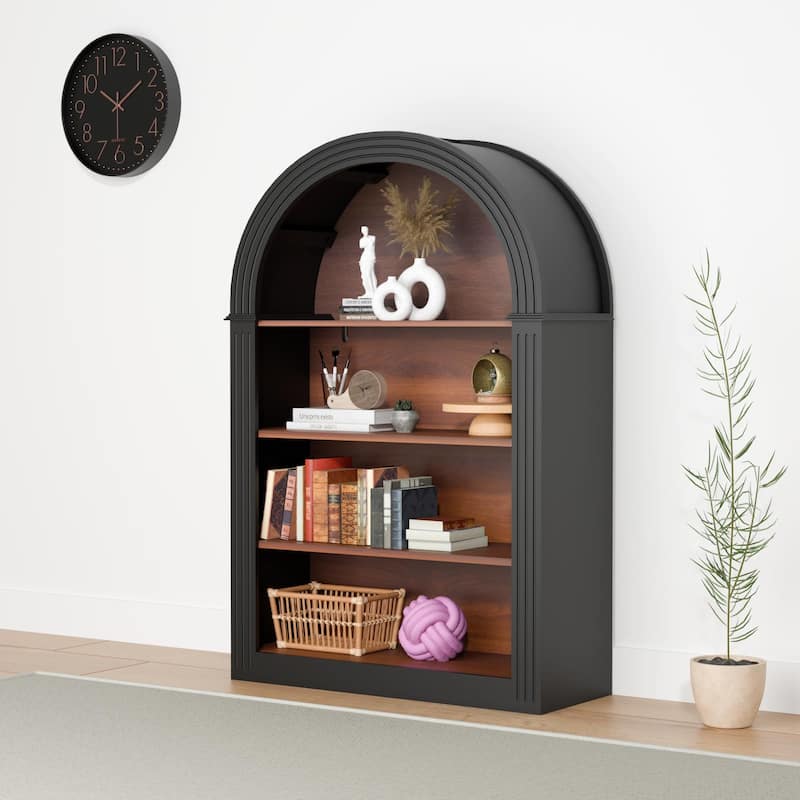 45.66" Tall 4-Shelf Wooden Open Display Bookcase With Arched Design, Spacious Storage Organizer For Library, Bedroom.