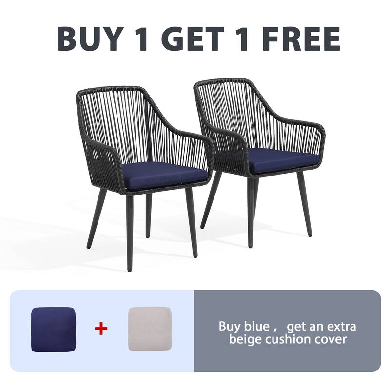 Patio Wicker Cushioned Dining Chairs (Set of 2)