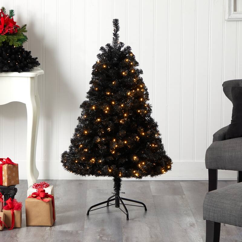 Black Artificial Christmas Tree 4ft with 170 Clear Lights - Holiday Decor - 48