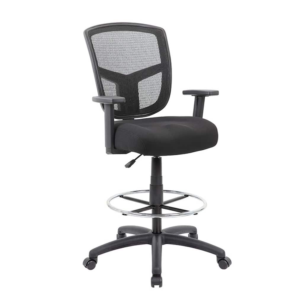 Mea Drafting Stool Chair, Adjustable Arms, Black Mesh, Chrome Footring