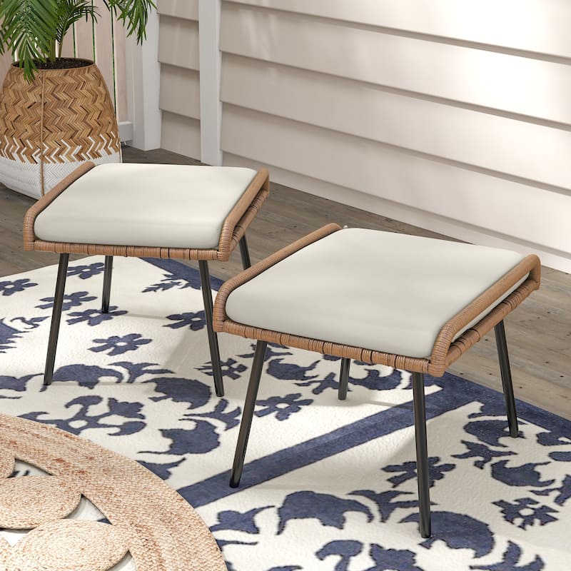 Moasis 5-Piece Outdoor Wicker Patio Bistro Set with Footrest Ottomans