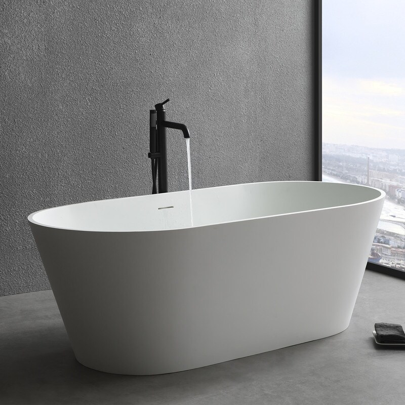 Vanity Art 59" or 67" Stone Resin Oval Freestanding Bathtub, Soaking