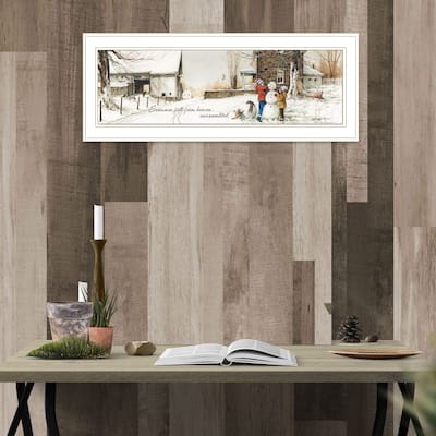 TrendyDecor4U Farmhouse "Snowmen from Heaven" Framed Print Wall Art by John Rossini - Earthtone