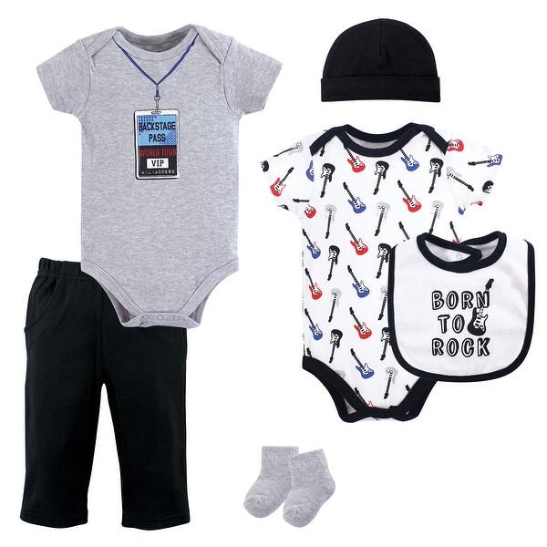 slide 1 of 1, Little Treasure Baby Boy Layette 6-Piece Set, Born To Rock 0-3 Months - Born To Rock