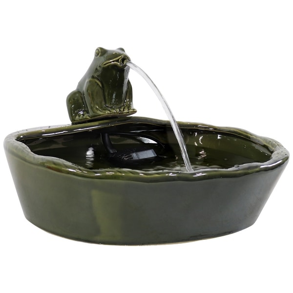 Ceramic Solar Frog Outdoor Patio Water Fountain 7" Patio Water Feature