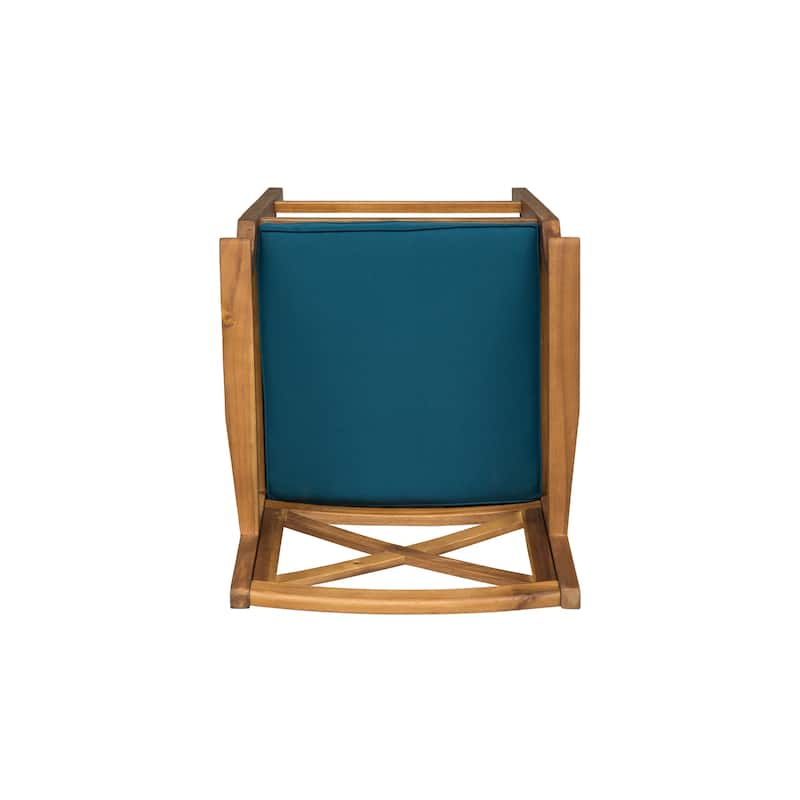 Roomfitters 2-Piece Outdoor Acacia Wood Bar Stools with Armrests and Cushions, X-Back Patio High Dining Chairs