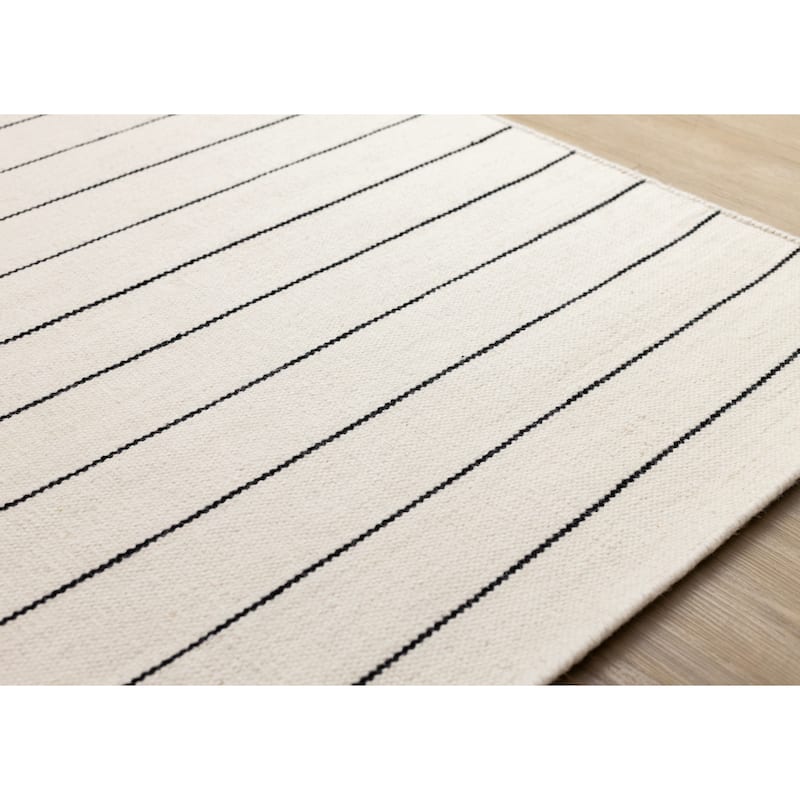 White Black Striped Handmade Wool Rug