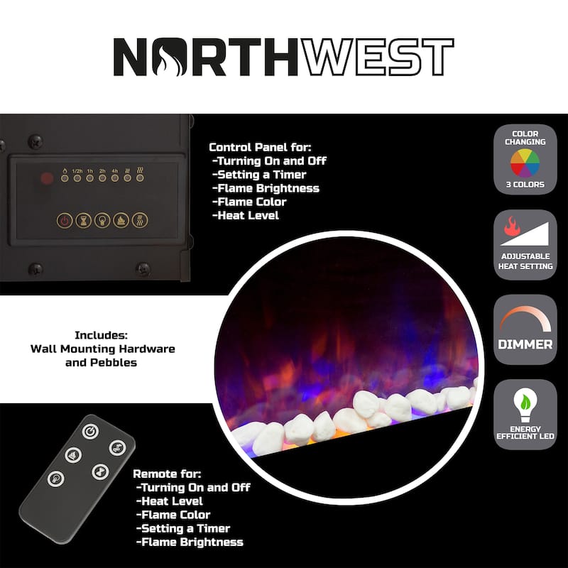 Northwest Wall-mounted LED Electric Fireplace w/ Remote