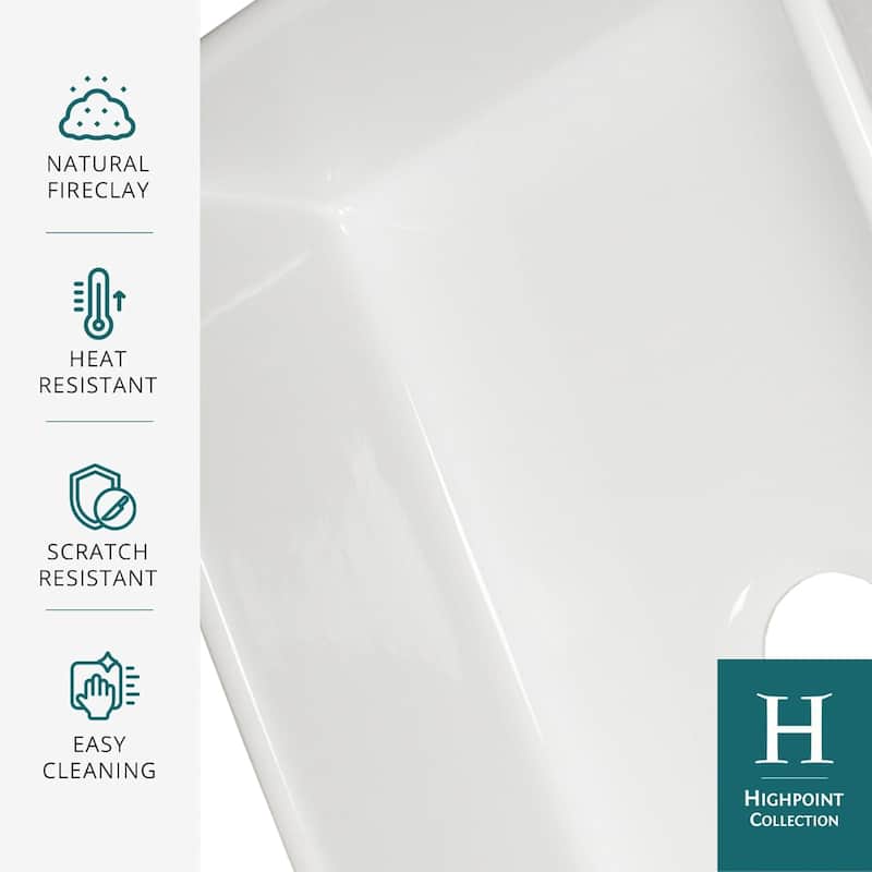 Highpoint Collection 33-inch White Single Bowl Fireclay Farmhouse Sink with Accessories - 33" x 18" x 10"