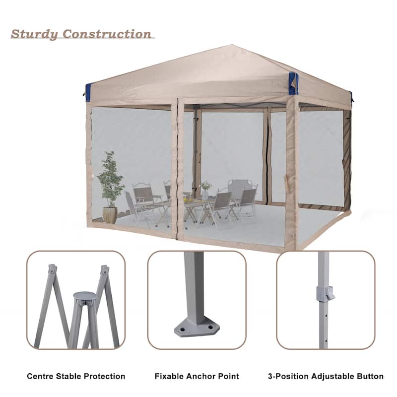 Aoodor 12'x12' Pop Up Canopy Tent with Removable Mesh Sidewalls, Portable Instant Shade Canopy with Roller Bag