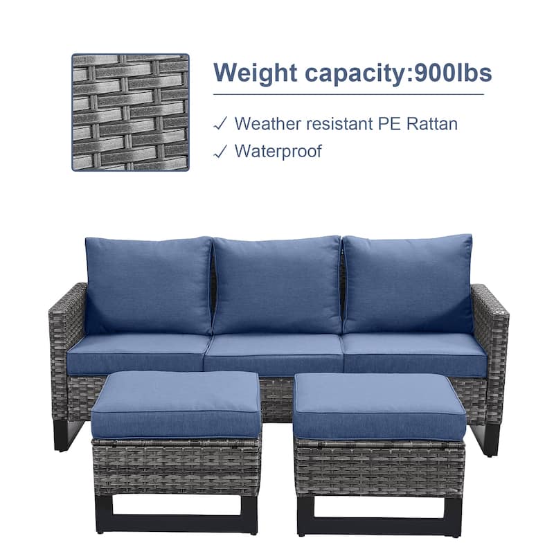 Gymojoy Outdoor Patio Wicker Sofa with Ottomans