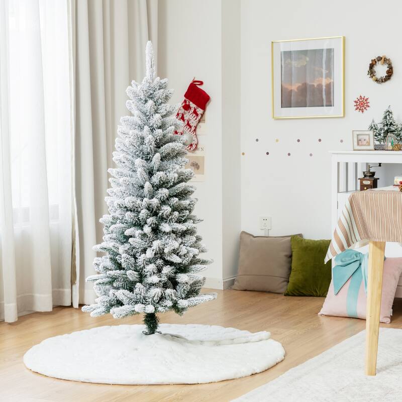 Gymax 4.5/6.5/7.5 FT Artificial Slim Christmas Tree Unlit Snow-Flocked