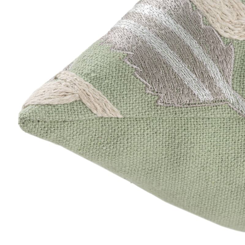 Handwoven Embroidered Floral Square Throw Pillow - 20" - Green and White