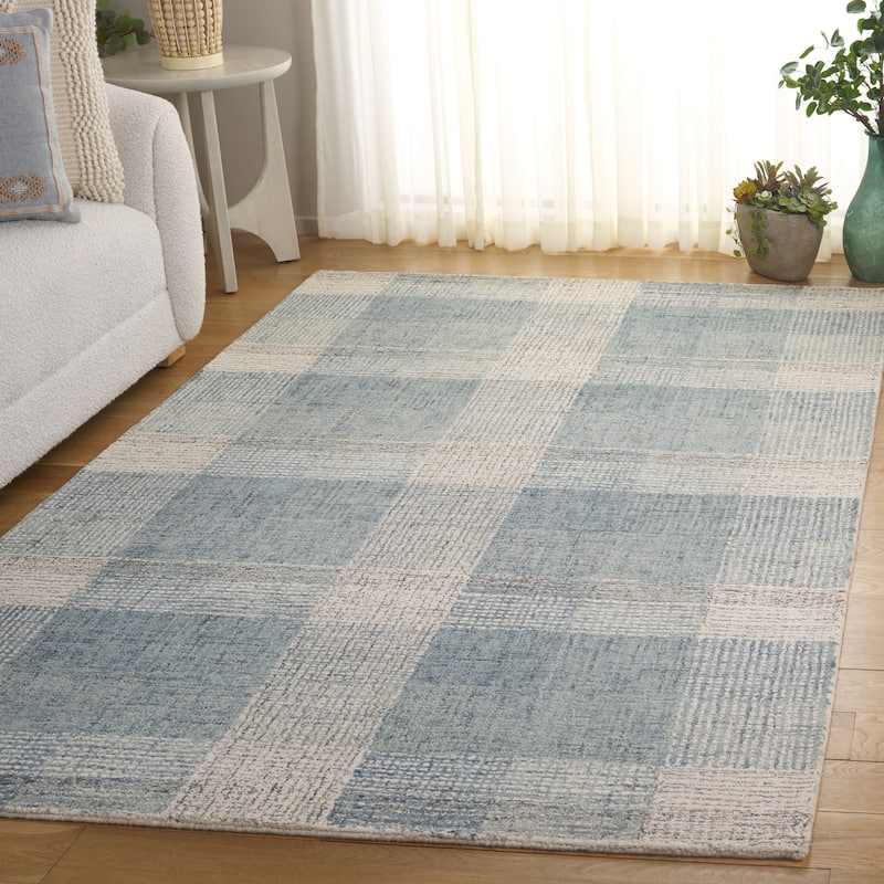 SAFAVIEH Handmade Genre Zoli Farmhouse Plaid Wool Rug - 8' x 10' - Ivory/Blue