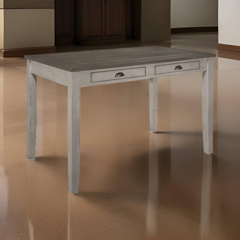 Brian 37 Inch Counter Height Table, Brown Top, 4 Drawers, Gray Solid Wood