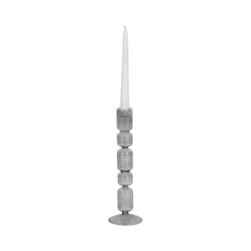 Modern Candle Holder with Stacked Sculptural Glass Base - Smoke