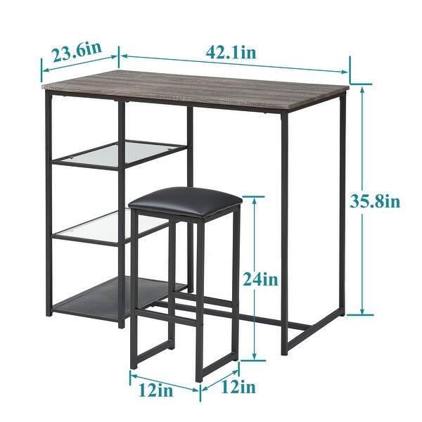 dimension image slide 0 of 2, VECELO 3-Pieces Counter Dining Table Set with 2 Stools