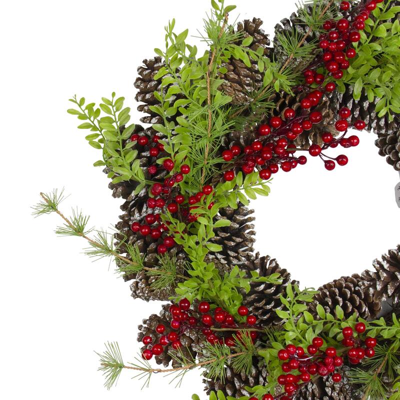Frosted Pine Cones Berries Artificial Christmas Wreath 18-Inch, Unlit