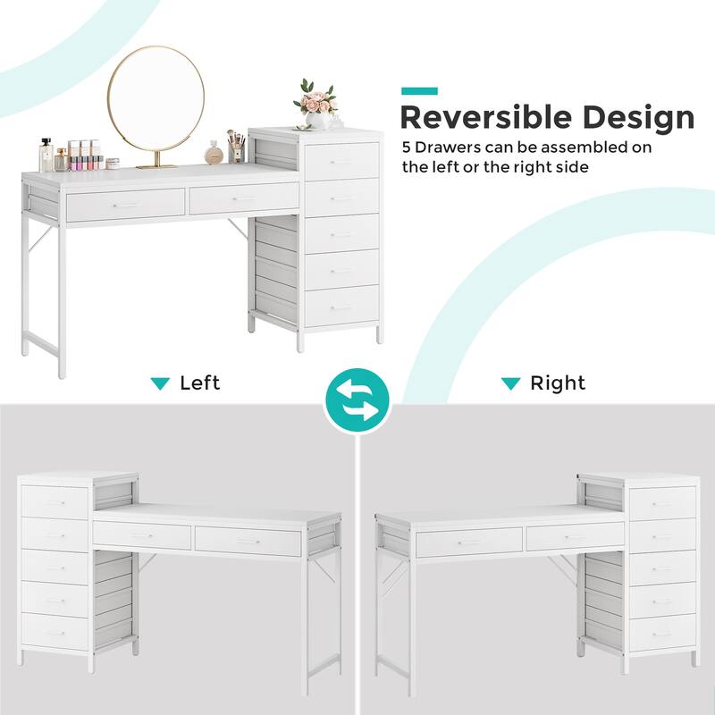 Modern Makeup Vanity Desk Dressing Table with Reversible Drawers (Without Mirror)