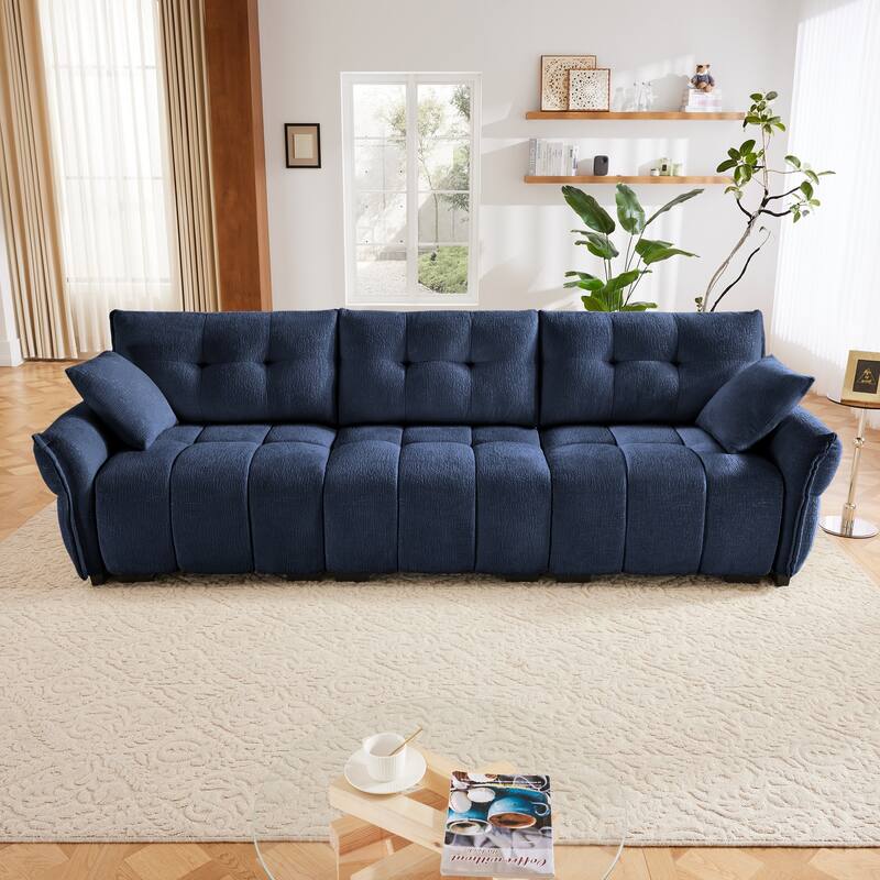Modular 4-Seat Chenille Sofa Set with 2 Ottomans, High-Resilience Cushions and Solid Wood Frame