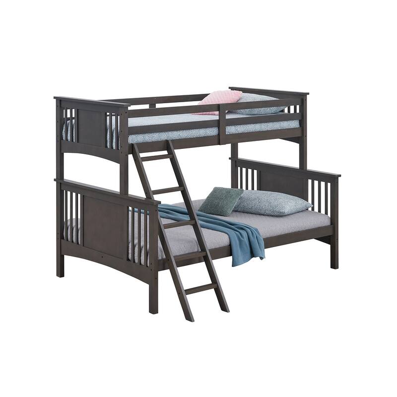 Twin-over-Full Wood Bunk Bed with Angled Ladder