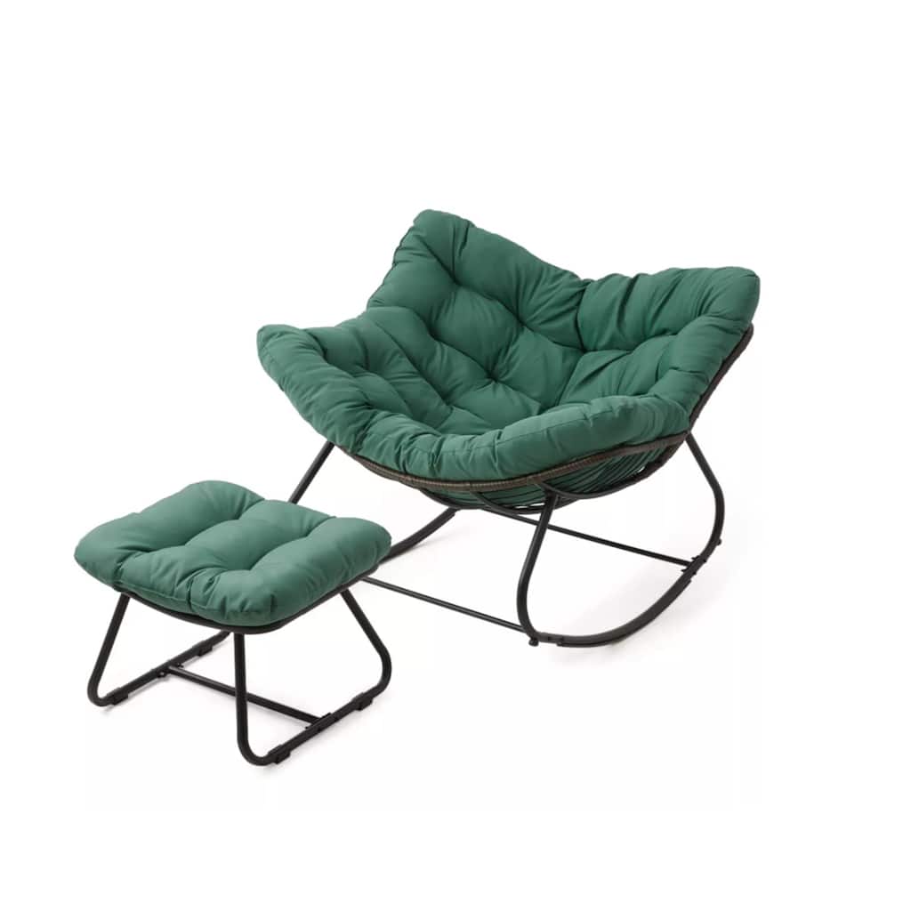 Light Green Egg Rocking Chair with Ottoman, Wicker Lounge