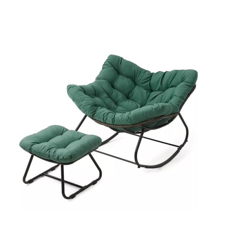 Light Green Egg Rocking Chair with Ottoman, Wicker Lounge