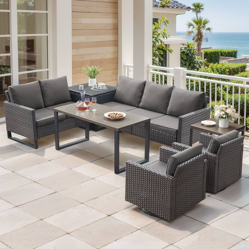 Gymojoy 5 Person All-Weather Wicker Outdoor Conversation Set Seating Group With Swivel Chairs And Coffee Table
