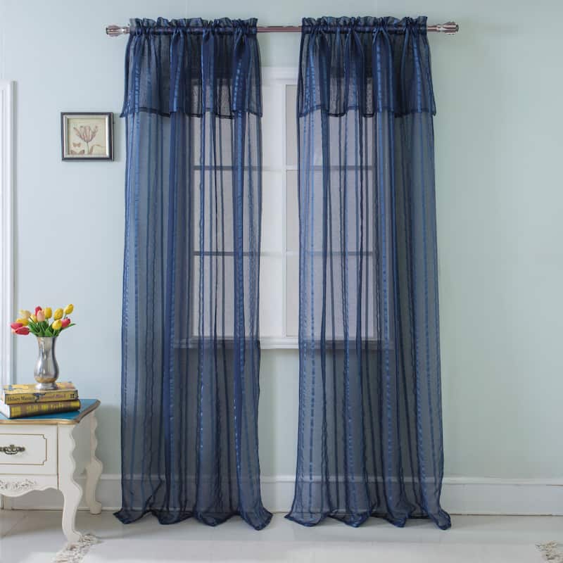 Gretchen Striped Sheer Window Curtain Rod Pocket 90 inch - 54 x 90 in.