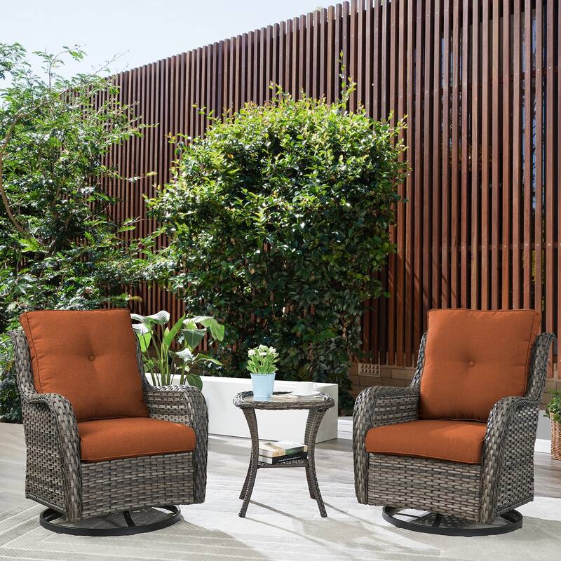 Gymojoy Patio Swivel Rocking Chair Coffee Table Set - Grey - Orange