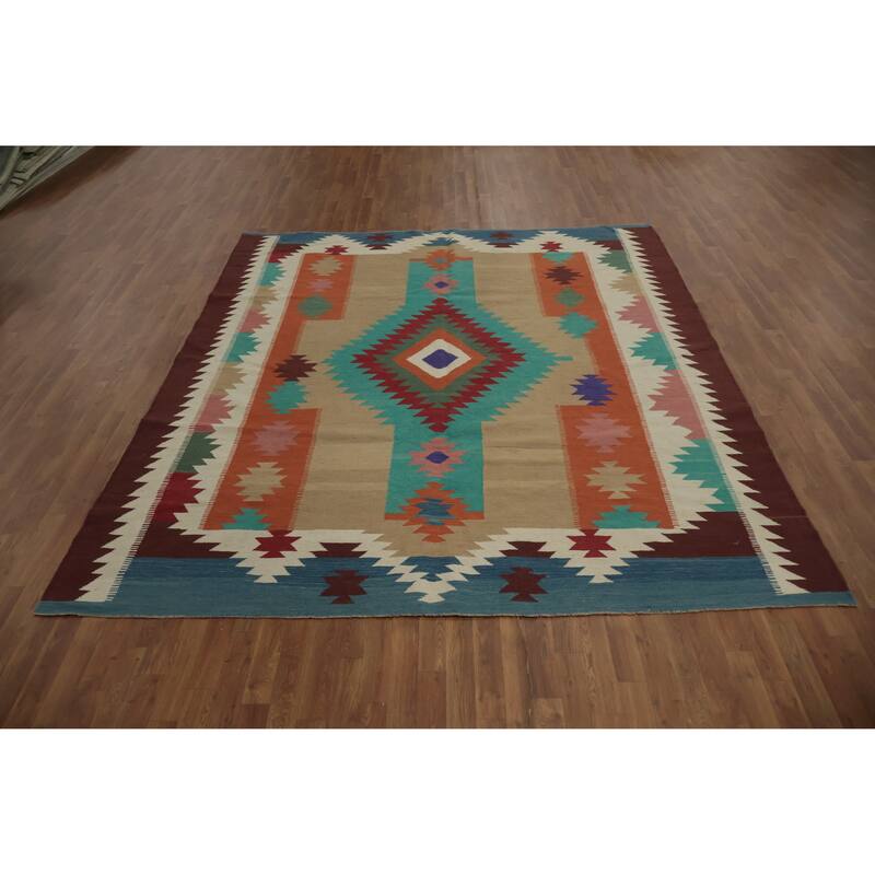 Hand Woven Oriental 100% Wool Carpet Southwestern Tribal Multi-Colored Kilim Area Rug - 10' 0'' X 8' 8''