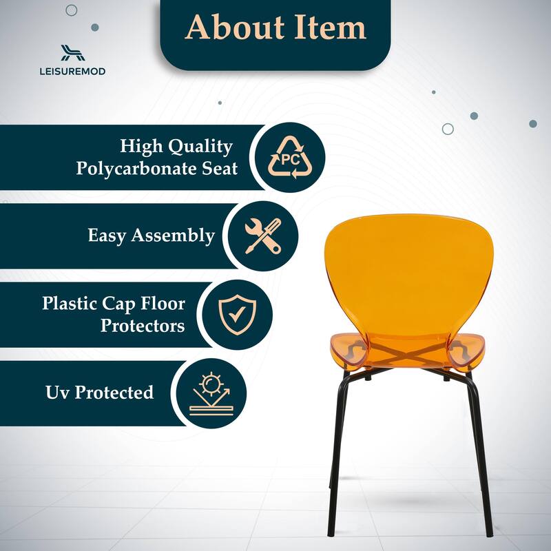 Stackable Plastic Dining Chair Set of 4 Transparent Modern Accent Side Chair for Indoor and Outdoor