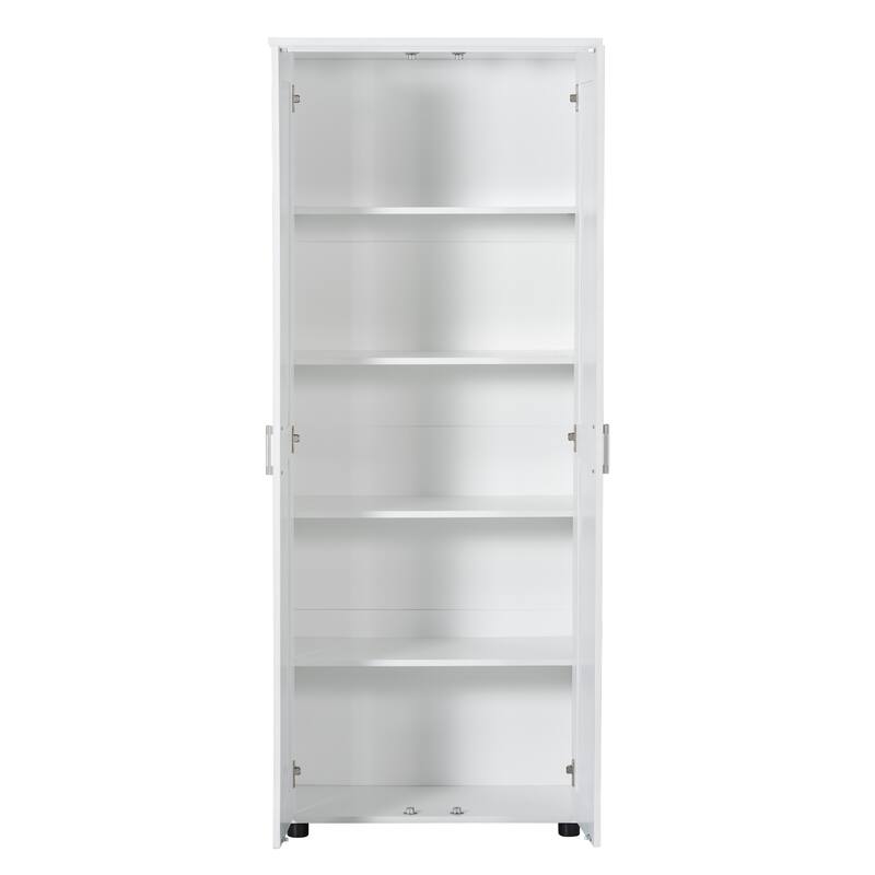 Versatile White Cabinet Tall Bathroom Storage Cabinet with Sleek Acrylic Handles and Adjustable Shelves for Living Room Kitchen
