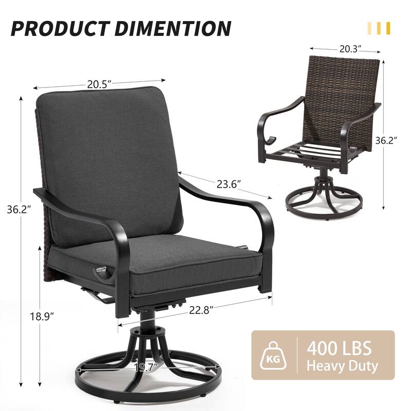EROMMY Outdoor Swivel Patio Chairs, Heavy Duty Dining Chairs with Thickened Cushions, Wicker Patio Chairs with Gentle Rocker