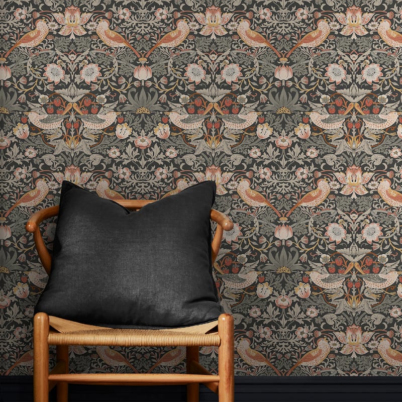 William Morris Strawberry Thief Charcoal Wallpaper